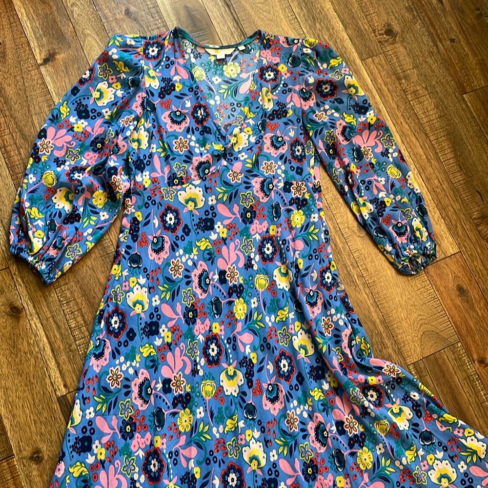 BODEN RIVIERA BLUE PRETTY PARADISE EMPIRE MIDI TEA DRESS